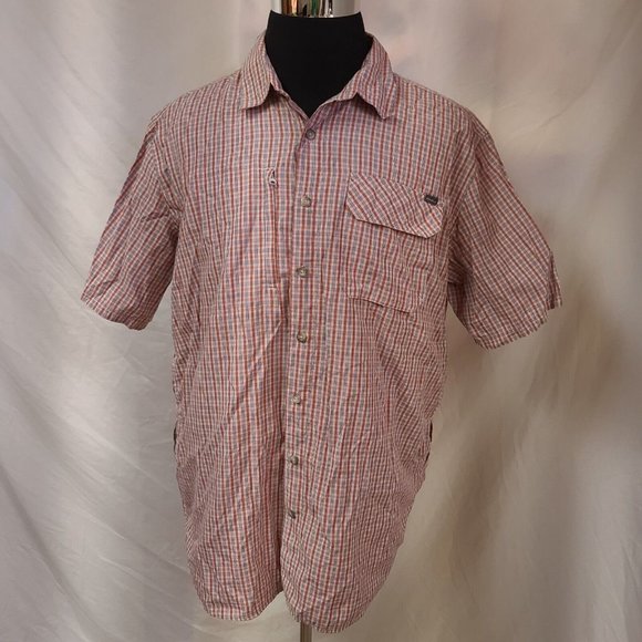 Eddie Bauer Travex Mens Tall XL Red Stripe Plaid Short Sleeve Hike Fish Shirt - Picture 6 of 11